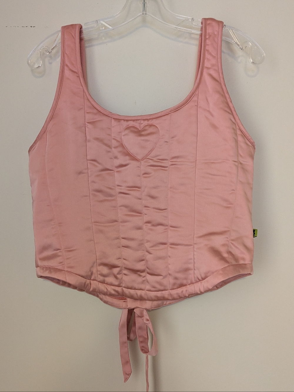 Pink Quilted Satin Corset Tank with Heart Detail - Picture 3 of 11